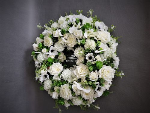 wianek dekoracyjny z białych kwiatów gruby z białych pięknych kwiatów sztucznych